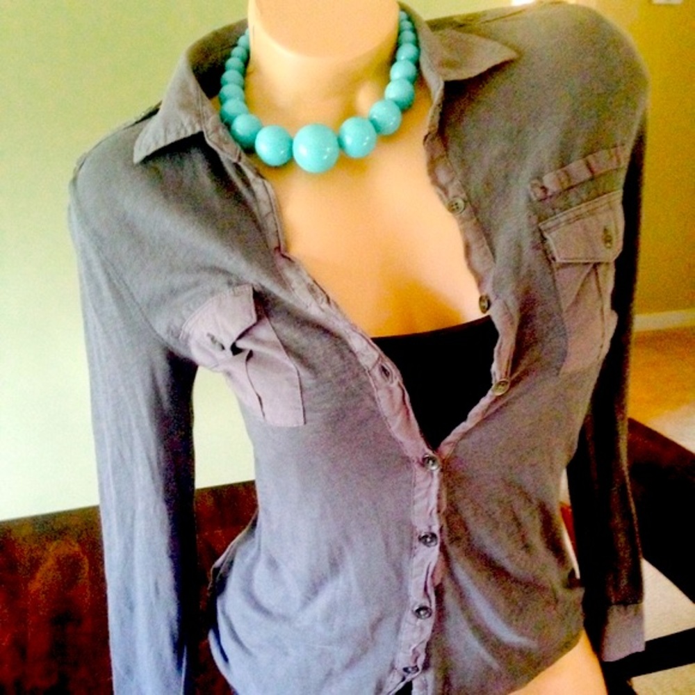 Grey J Crew 3/4 Sleeve Top